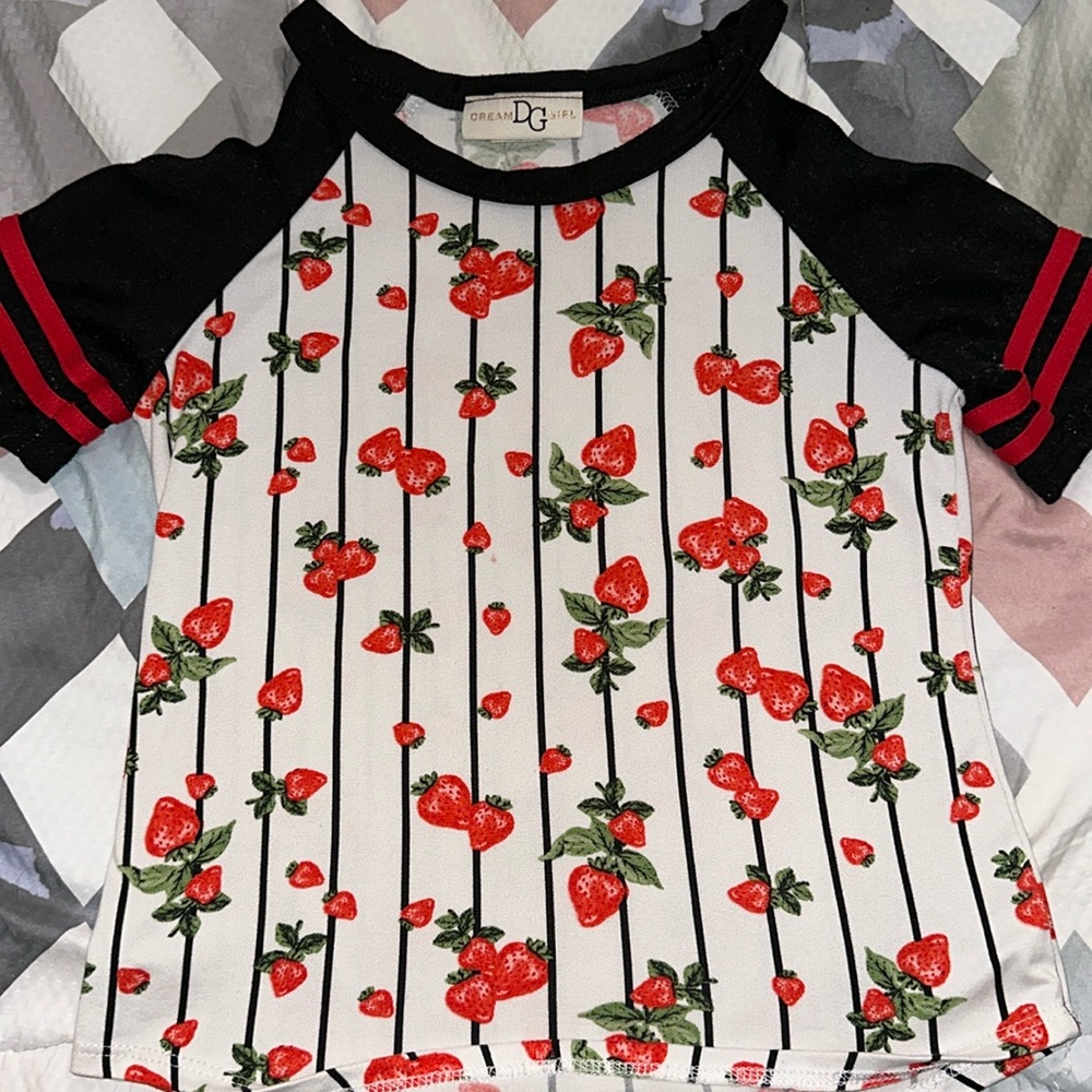 Strawberry shoulder less shirt!